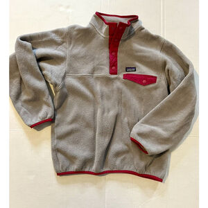 Patagonia Girls 14 XL Synchilla Fleece Snap-T Gray Pink Pullover Sweater Youth